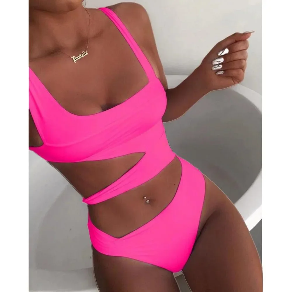 Bandage Cut-Out Knotted One-Piece Swimsuit in Rose Pink - Picture 1 of 9